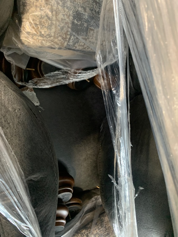 Photo 1 of *** BRING BIG TRUCK ITEM IS XL ON A PALLET *** Signature Design by Ashley Chatterton Rustic Faux Leather Loveseat with Nailhead Trim and 2 Throw Pillows, Reinforced Frame for Added Stability, Reversible Seat Cushions, Turned Legs, Dark Gray