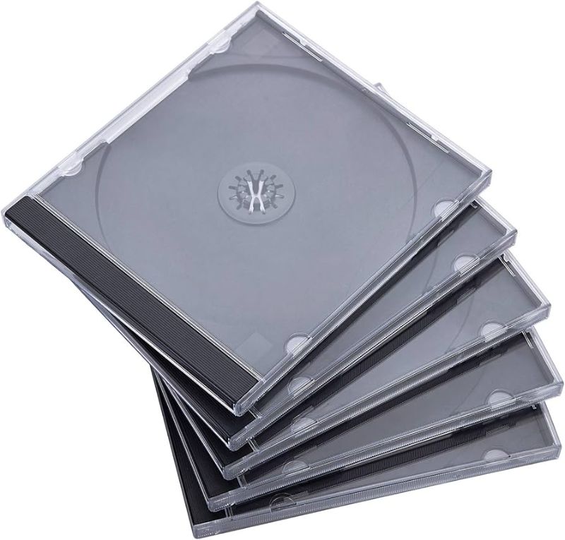 Photo 1 of **DAMAGED**
FALVFUN 6PCS Car Standard Single Clear CD Jewel Case, Plastic Discs Storage Jewel Case for Protection Replacement, CD DVD Cover Holder with Assembled Tray, Universal for Vehicles (Black)