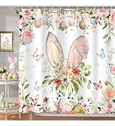 Photo 1 of *****SIMILAR****** MEHOFOND Happy Easter Shower Curtain Spring Flower Bunny Shower Curtain for Bathroom Easter Rabbits Eggs Bathroom Curtain Wood Easter Farmhouse Bathtub Decor Fabric Waterproof Bath Curtain 72x72 Inch