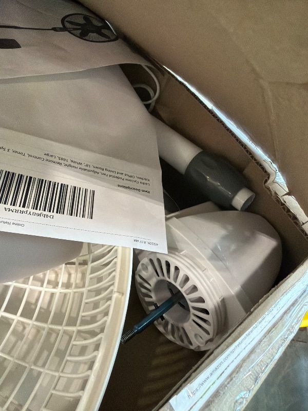 Photo 1 of **UNTESTED**
Lasko Oscillating Cyclone Pedestal Fan, Adjustable Height, Timer, Remote Control, 3 Speeds, for Bedroom, Living Room, Home Office, 18", Black, 1843