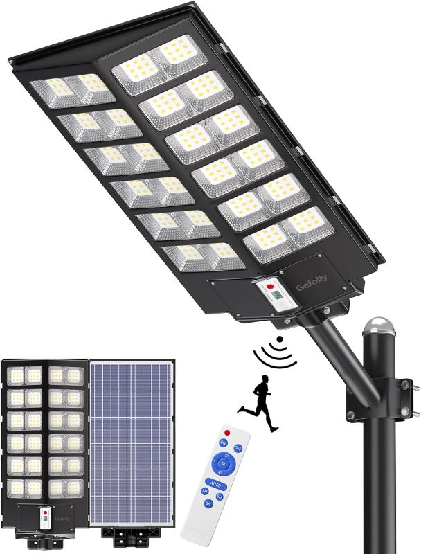 Photo 1 of  Gefolly SL-9800W Solar Street Lights Outdoor, 860000LM Commercial Parking Lot Light, 6500K Dusk to Dawn IP67 Security Flood Lights Motion Sensor Led Lamp for Basketball Court, Road, Yard