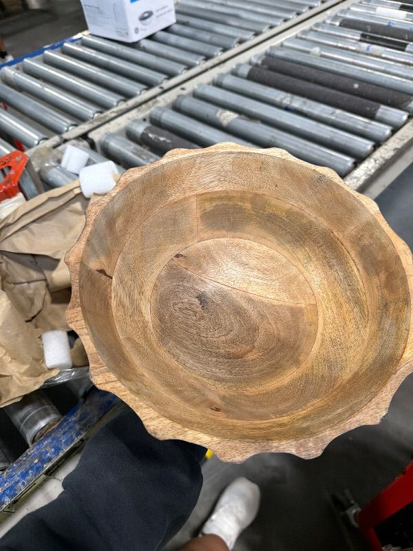 Photo 1 of ****REFRENCE PCITURE****Folkulture Natural Ribbed Salad Bowl | 11” Large Mango Wood Serving Bowl for Salad, Fruit & Pasta | Decorative Wooden Bowl for Kitchen Island, Dining Table & Entertaining