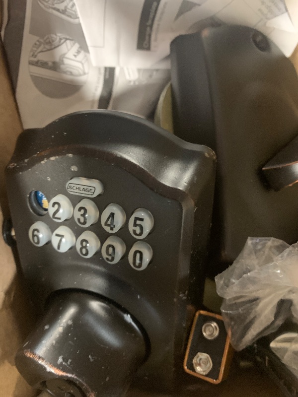 Photo 1 of ***Heavily used and missing parts****Schlage Camelot Electronic Keypad Deadbolt Lock, Keyless Front Door Entry, Mechanical Key Backup Included, Aged Bronze, BE365 V CAM 716
