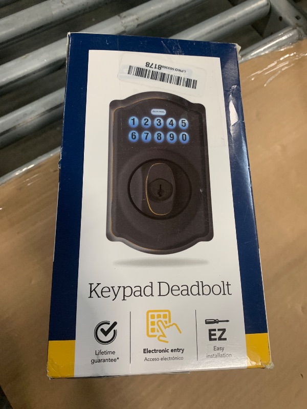 Photo 1 of ***Heavily used and missing parts****Schlage Camelot Electronic Keypad Deadbolt Lock, Keyless Front Door Entry, Mechanical Key Backup Included, Aged Bronze, BE365 V CAM 716
