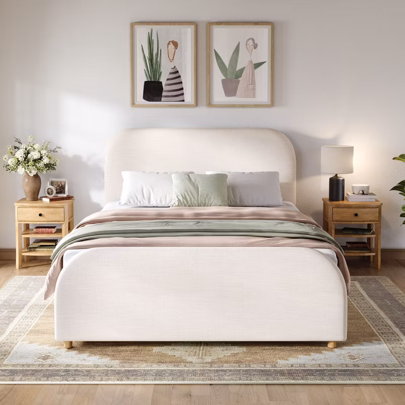 Photo 1 of ****PARTIAL SET - BOX 1/2 ONLY**** Christopher Knight Home Olga Modern Linen Upholstered Bed Frame with Curved Headboard, Beige/King
