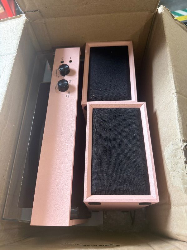 Photo 1 of **DAMAGED**
Vinyl Record Player with External Speakers, Vintage 3-Speed Turntable with Dual Speakers, Bluetooth Music Playback, MP3 PC Encoding, AUX Input Headphone Jack and RCA Out, Light Pink