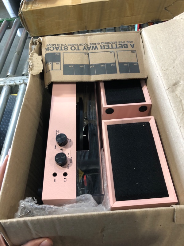 Photo 1 of **DAMAGED**
Vinyl Record Player with External Speakers, Vintage 3-Speed Turntable with Dual Speakers, Bluetooth Music Playback, MP3 PC Encoding, AUX Input Headphone Jack and RCA Out, Light Pink