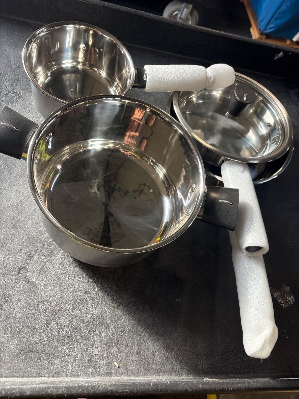 Photo 1 of **MISSING LID TO SMALLER POT**
Meythway Stainless Steel Pots and Pans Set Non Toxic, 6PCs Kitchen Cookware Sets with Stay-Cool Handles, Dishwasher Safe&Compatible with All Stovetops(Gas,Electric&Induction)