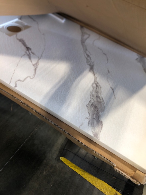 View 3 of *MAJOR DAMAGE*
Woodbridge 47.25 in L x 31.5 in W Zero Threshold End Drain Shower Base with Reversible Drain Placement, Matching Decorative Plate and Tile Flange, Wheel Chair Access, Low Profile, Carrara White