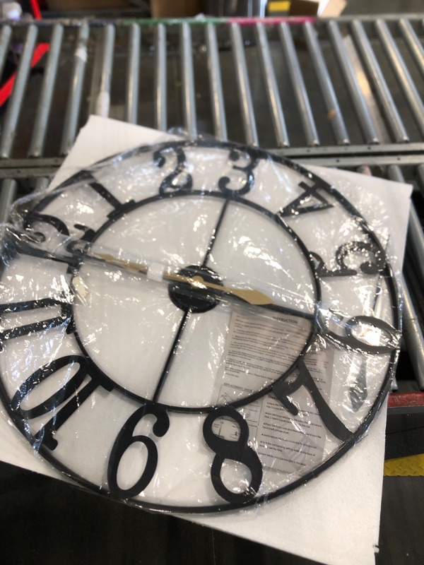 Photo 1 of ** sold as is no refund/return** LEIKE Extra Large Wall Clocks,Silent Little Ticking,Battery Operated Vintage Round Modern Metal Wall Clock for Living Room, Bedroom,Farmhouse,Office Home Decor-32 Inch(Black-Arabic Number)