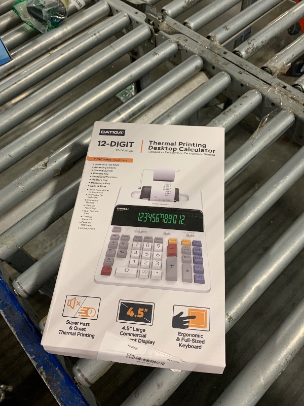 Photo 1 of *NON-FUNCTIONAL*
CATIGA 12 Digit Thermal Printing Calculator with Tape Print Out, Ink-Free Adding Machine, 5X Faster Quite at 8.0 LPS, Extra Large Fluorescent Display, Tax Calculation with Clock and Calendar, SP-2401