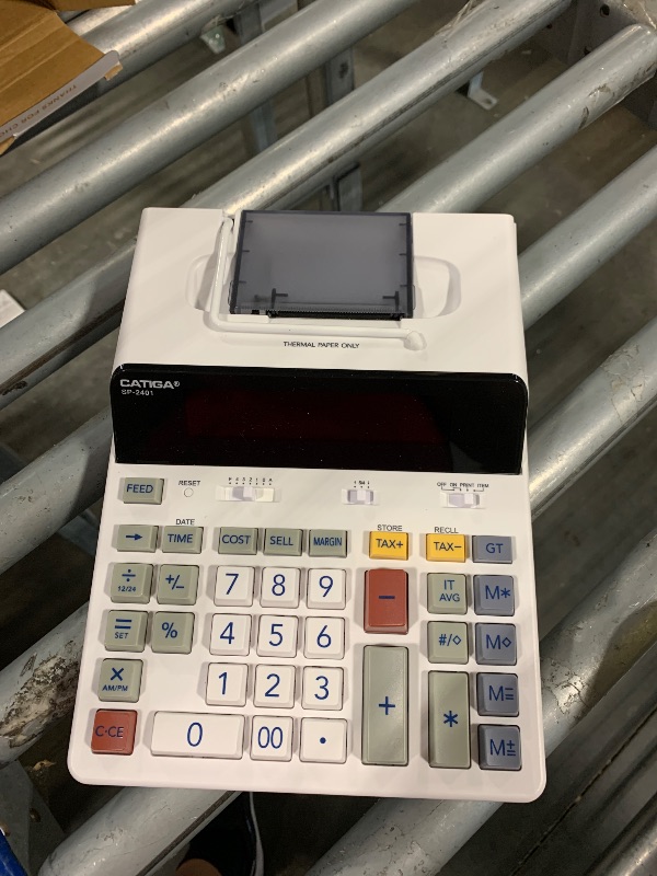 Photo 1 of *NON-FUNCTIONAL*
CATIGA 12 Digit Thermal Printing Calculator with Tape Print Out, Ink-Free Adding Machine, 5X Faster Quite at 8.0 LPS, Extra Large Fluorescent Display, Tax Calculation with Clock and Calendar, SP-2401