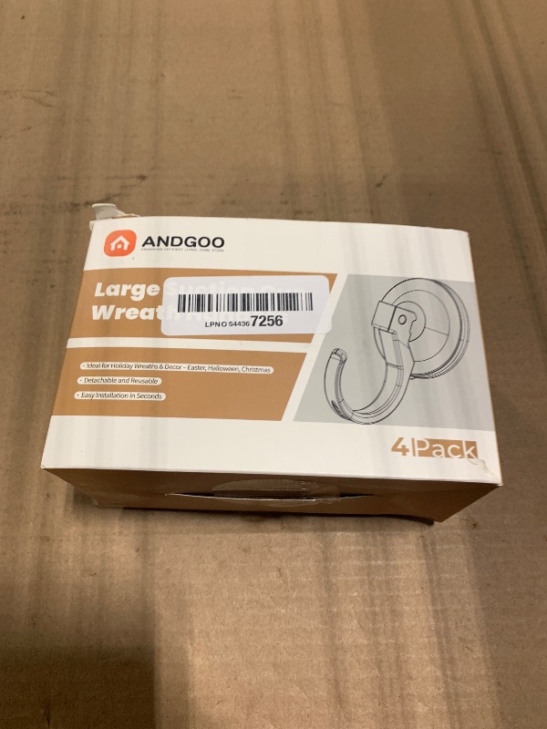 Photo 1 of *** 2 PACK *** ANDGOO 4 Pack Large Suction Cup Hooks for Door Wreaths, Wreath Hangers for Front Door, Glass, Window, Shower, Upgraded 1.9" Diameter Wreath Holder, No Tools, No Damage, Holds Up to 22 lbs