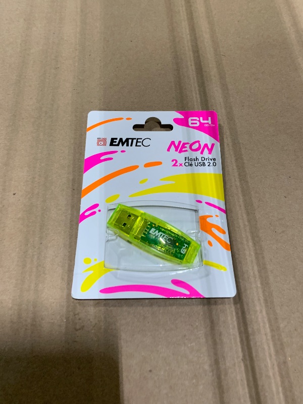 Photo 1 of *** 1 PACK *** EMTEC C410 Neon 64GB Flash Drive - USB 2.0 - Transparent Neon with Cap, Pack of 2