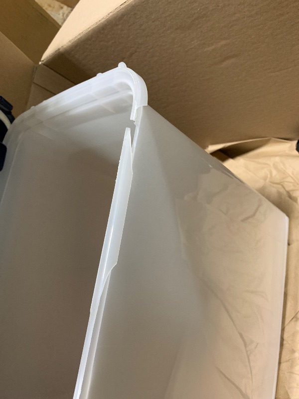 View 3 of ** sold as is no refund/return** IRIS USA Airtight Dog Food Storage Container, Up to 30 lbs, Attachable Wheels, for Dog Cat Bird and other Pet Food Storage Bin, Keep Fresh, Easy Mobility, BPA Free, Navy/Pearl