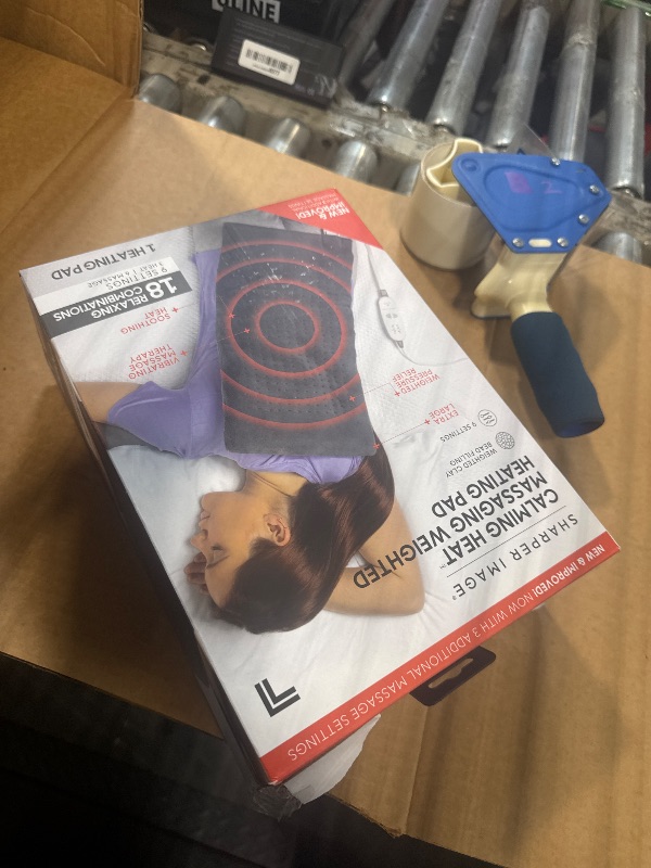 Photo 1 of **UNTESTED**
Calming Heat Massaging Vibrations Weighted Heating Pad by Sharper Image | Temperature Settings, Auto Shut-Off Feature, Gift for Holidays, Women & Men | 3 Heat, 6 Massage, 12” x 24”, 4 lbs