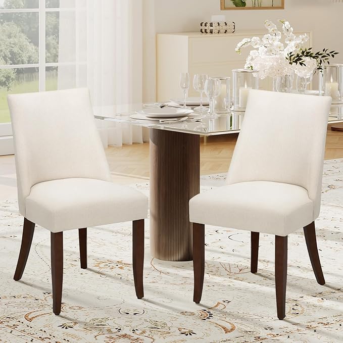 View 1 of ***UPDATED 5/22*** Upholstered Parsons Dining Chairs Set of 2, Modern Dining Room Chairs with Back, Fabric Kitchen Side Chairs with Wood Legs for Dinner Farmhouse Restaurant, Beige