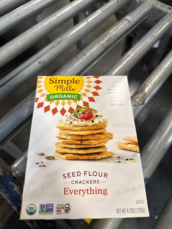 Photo 1 of ** EXP: 04/27/26 *** Simple Mills Organic Seed Crackers, Everything, Gluten Free, Flax Seed, Sunflower Seeds, Corn Free, Low-Calorie Snacks, Plant Based, Nutrient Dense, 4.25oz, Pack of 1