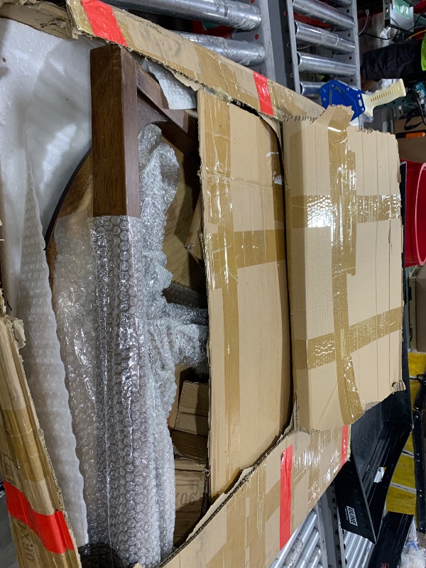 Photo 1 of 35" Round Dining Table - Solid Rubberwood Kitchen Table for Small Spaces, Modern V-Leg Design Seats 4, Walnut Wood Finish, Easy Assembly
