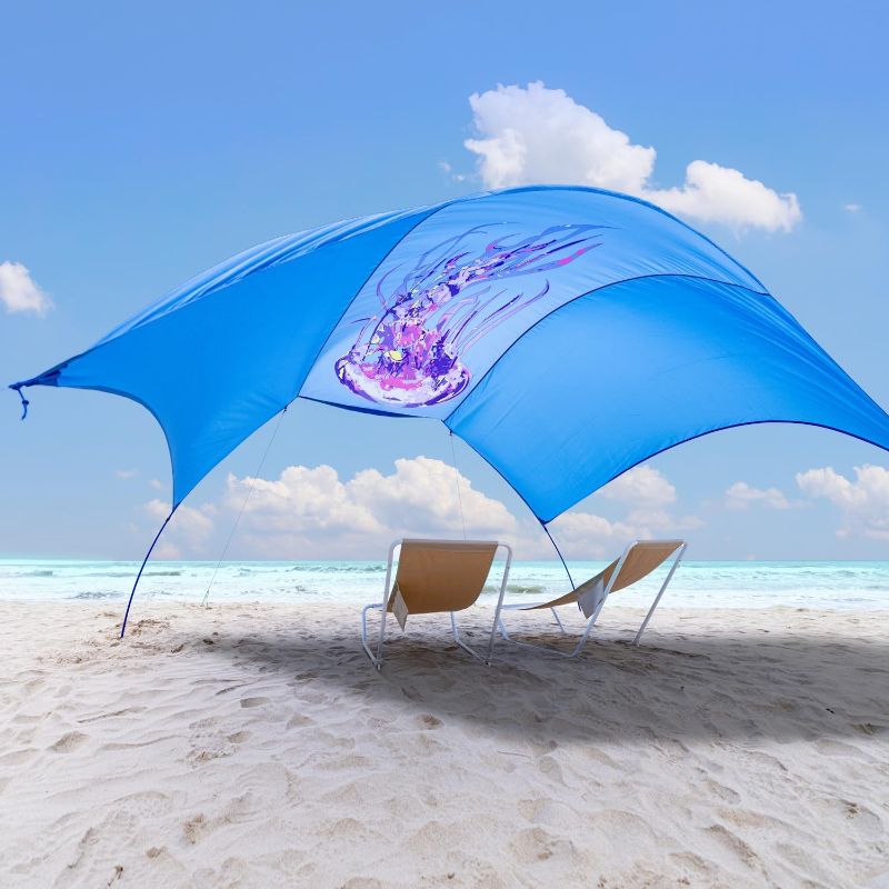 Photo 1 of Beach Wind-Powered Shade Canopy, Portable Sun Shelter Tent, UPF 50+ UV Protection, Lightweight, Easy Set Up, 150 Sq. Ft. of Shade for up to 6 People, Regatta Jellyfish
