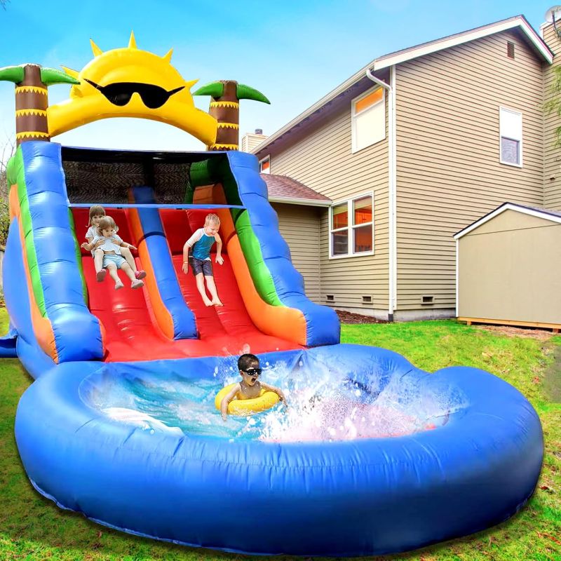 Photo 1 of 22.5ft(L) Commercial Water Slide for Adults Kids(Double Slides&Big Splash Water Pool),100% PVC Adult Inflatable Water Slide with Blower Great for Outdoor Summer Fun,Backyard Party-22.5x10.8x12.3ft
