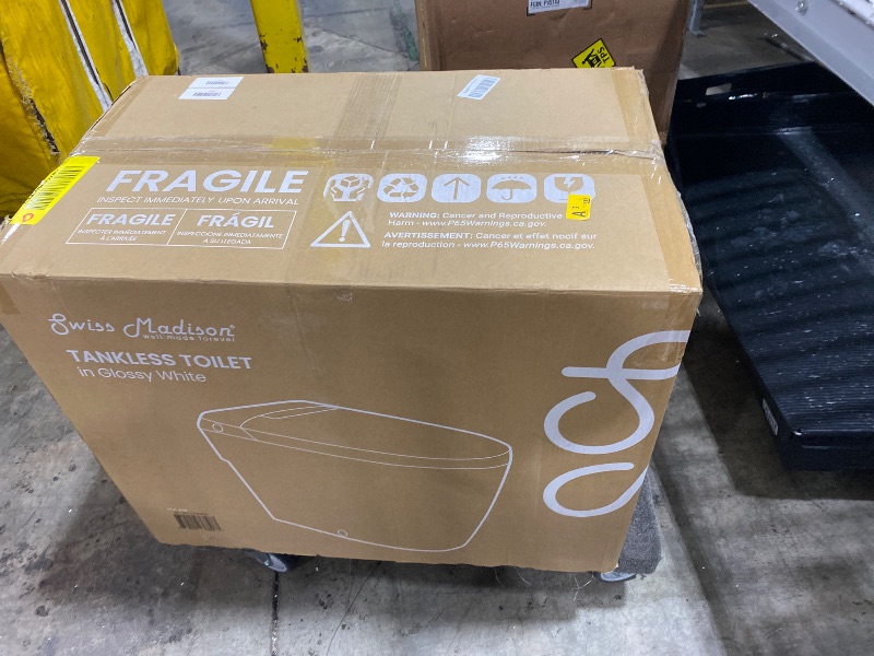 Photo 1 of Swiss Madison Hugo H Power Flush Tankless Toilet 7" Back Outlet 1 GPF Non-Electric Toilet with Integrated Tank in Glossy White