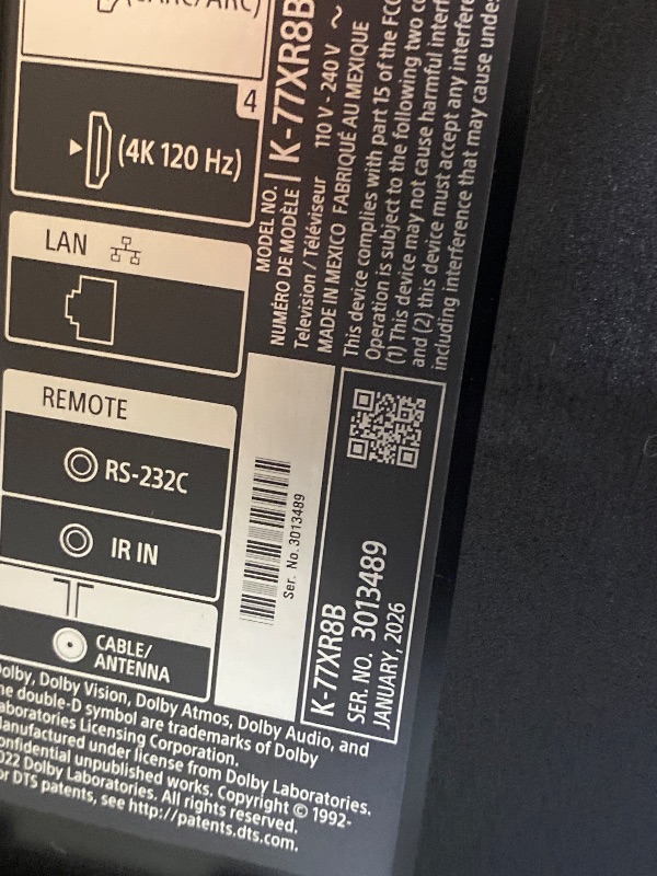 Photo 1 of Sony 77 Inch OLED 4K Ultra HD TV BRAVIA XR8B Smart Google TV with Dolby Vision HDR and Exclusive Features for PlayStation® 5 (K-77XR8B)