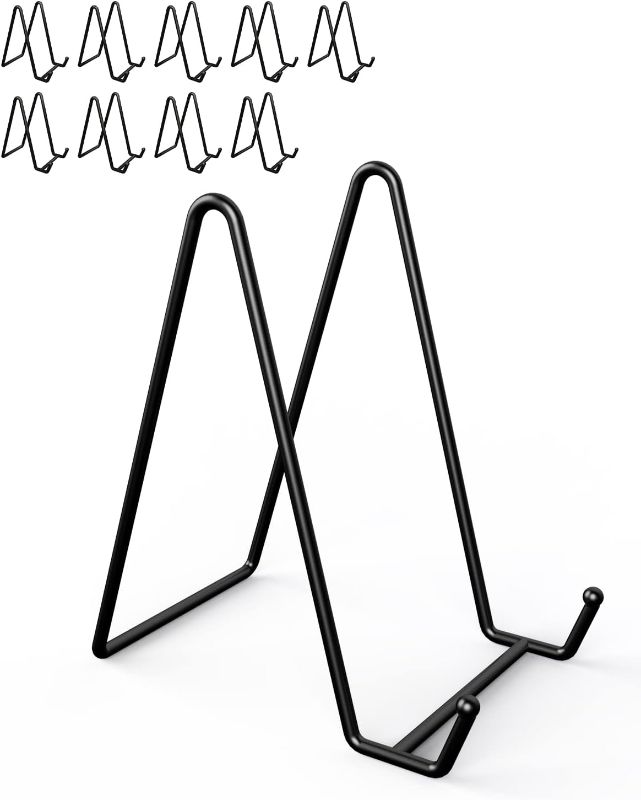 Photo 1 of 10 Packs Display Stands for Plate, 6 Inches Black Plate Stands for Display, Metal Plate Holder Picture Stand for Picture, Decorative Plate, Book, Photo