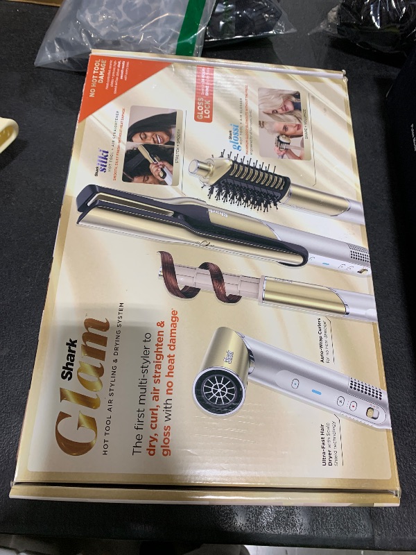 Photo 1 of Shark Glam Ceramic & Powerful Air Styling & Drying System, with Silki Straightener & Shark Glossi Air Glosser, for Drying, Curling, Straightening & Glossing, Gold, HD6051S (Straight & Wavy Hair)