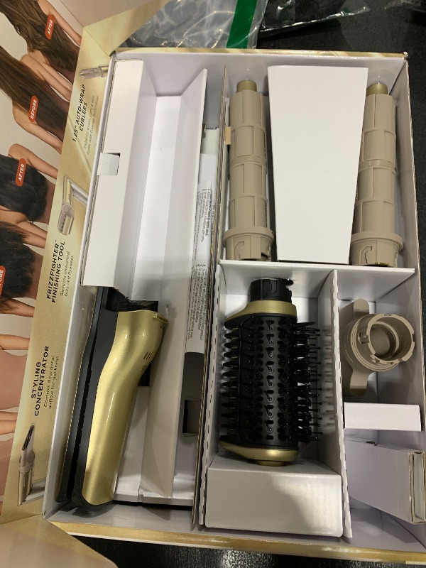 Photo 1 of Shark Glam Ceramic & Powerful Air Styling & Drying System, with Silki Straightener & Shark Glossi Air Glosser, for Drying, Curling, Straightening & Glossing, Gold, HD6051S (Straight & Wavy Hair)