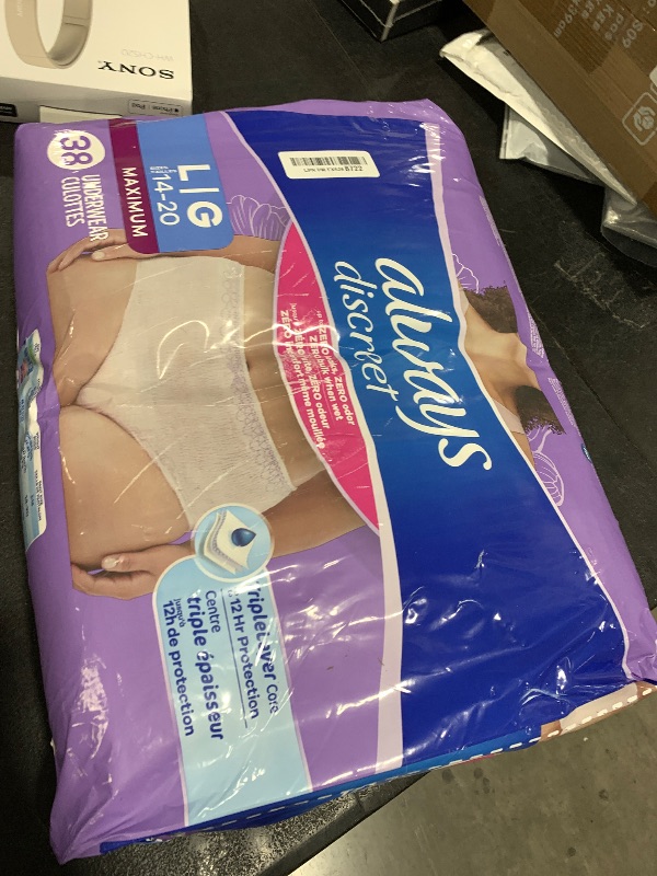 Photo 1 of Always Discreet Adult Diapers for Women, Incontinence Underwear, Postpartum Essentials, Disposable Briefs, Max Absorbency, Bladder Leak Protection, Large, 76ct