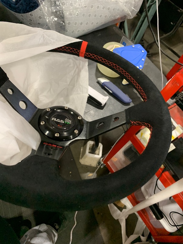 Photo 1 of RASTP Universal Racing Steering Wheel Suede Deep Dish 13.58”/345mm 6 Bolts with Horn Button Include Cable, Wrench,Red