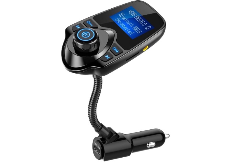 Photo 1 of Nulaxy KM18 Bluetooth 5.4 Car Adapter with 1.44" Clear Display & Flexible Gooseneck - FM Radio Transmitter & Bluetooth Receiver for Hands-Free Calls, Wireless Music via BT/FM/AUX/TF, USB Car Charger