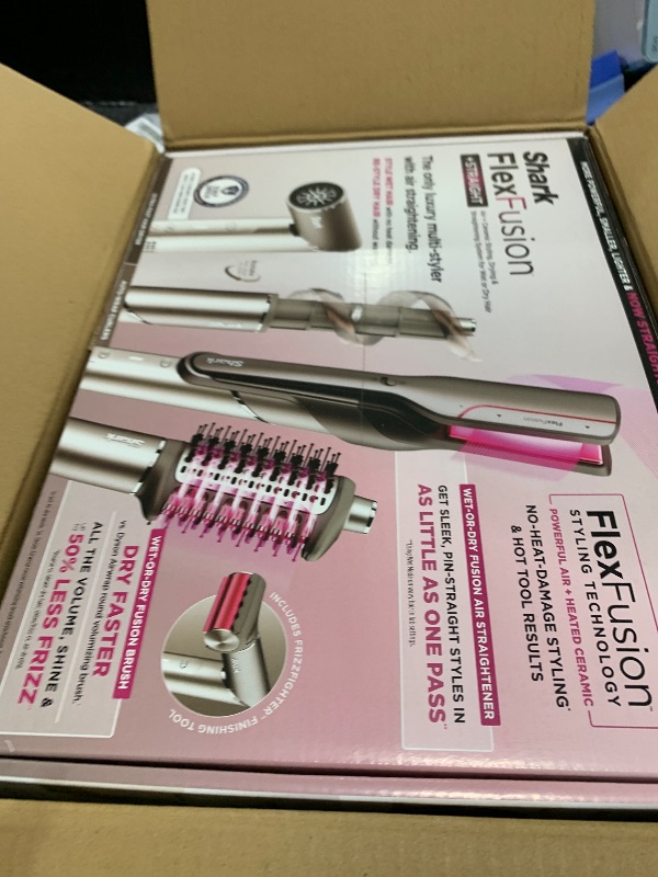 Photo 1 of Shark Flex Fusion Hair Straightener & Powerful Hair Dryer with Fusion Hair Brush, Air Styler with Auto-Wrap Hair Curlers, Concentrator, & Frizz Fighter, Metallic Mist, HD651S