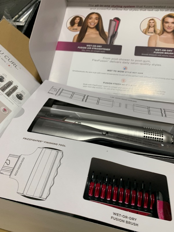 Photo 1 of Shark Flex Fusion Hair Straightener & Powerful Hair Dryer with Fusion Hair Brush, Air Styler with Auto-Wrap Hair Curlers, Concentrator, & Frizz Fighter, Metallic Mist, HD651S