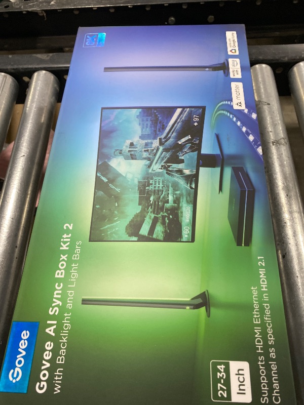 Photo 1 of Govee HDMI 2.1 Sync Box Kit 2, Includes AI Sync Box, Light Bars, and Monitor Backlight, Supports 8K@60Hz, 4K@144Hz, VRR and ALLM, Works with Matter and Alexa, RGBIC Light Strip for 27-34 inch Monitor
