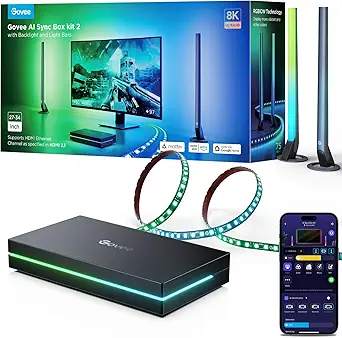 Photo 1 of Govee HDMI 2.1 Sync Box Kit 2, Includes AI Sync Box, Light Bars, and Monitor Backlight, Supports 8K@60Hz, 4K@144Hz, VRR and ALLM, Works with Matter and Alexa, RGBIC Light Strip for 27-34 inch Monitor
