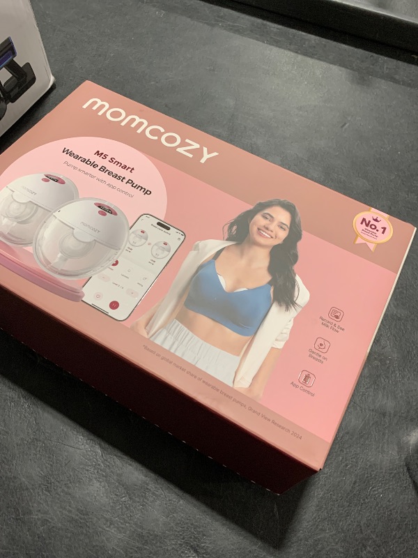 Photo 1 of Momcozy M5 Smart APP Controlled Wearable Breast Pump, Hands-Free Wireless Electric Pump, 3 Modes 9 Suction Levels, BPA-Free, Portable Lightweight, 24mm Flange, 2-Pack Quill Gray