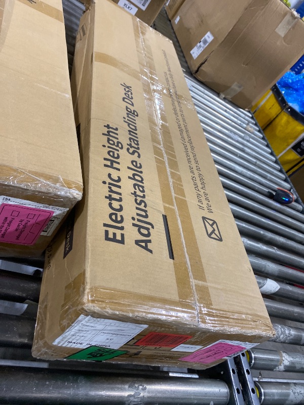 Photo 1 of JOY worker Height Adjustable Electric Standing Desk with Storage Shelves, 48 Inch Table with Built-in Monitor Stand, Sit Stand Desk with 2 Hooks for Home Office, White