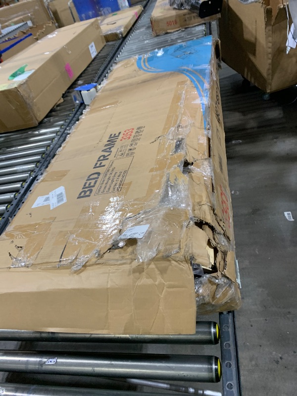 Photo 1 of VECELO Queen Bed Frame with Upholstered Wingback Headboard, Heavy-Duty Platform Bedframe with Charging Station, Wooden Slats, No Box Spring Needed, Light Grey