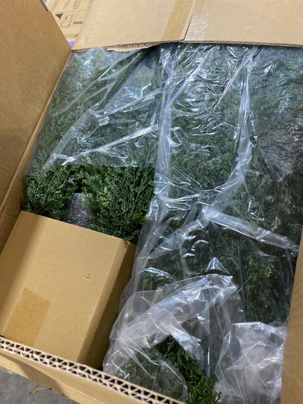 Photo 1 of 8 Feet Pre-Potted Evergreen Outdoor Artificial Cedar Tree for Front Porch Decor, Outdoor Entryway Decor Fake Tree, Tall Faux Tree with UV Resistant Coating (2 Pack)