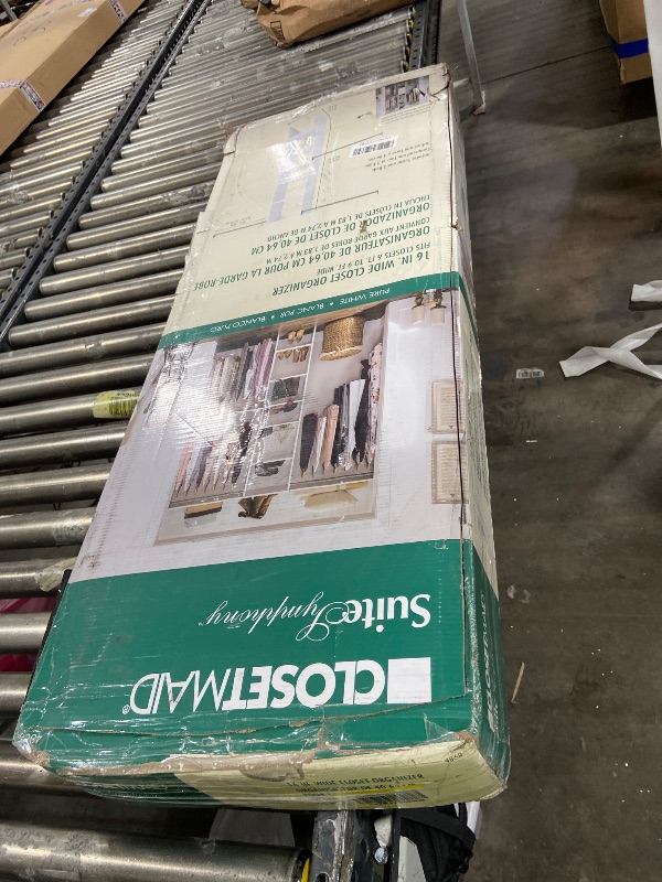 Photo 1 of ClosetMaid SuiteSymphony Small Closet Organizer Starter Kit with Tower and 3 Hang Rods, Shelves, Adjustable, Customizable Wardrobe Organizer System, Reach-In or Walk-In Closets, Pure White