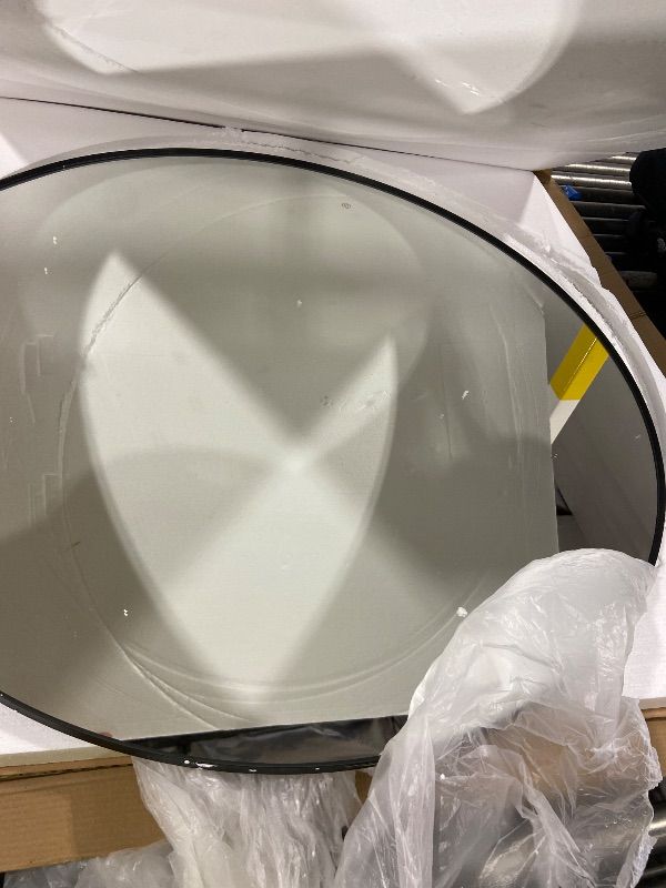 Photo 1 of TheiaMo 48" Round LED Bathroom Mirror, Wall Mounted Backlit Vanity Mirror with 45° Beveled Frame Lighted Mirror for Bedroom, Fog Free 3-Color Dimmable Lights Memory Function, Black