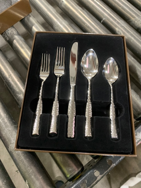 Photo 1 of Kingstone Hammered Silverware Set, 20-Piece Flatware Set for 4, 18/10 Stainless Steel Heavy Duty Cutlery Set, Mirror Polished Utensil Sets for Home, Restaurant, Wedding, Dishwasher Safe