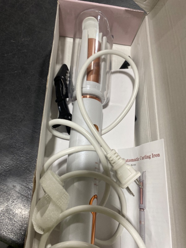 Photo 1 of JINRI Automatic Rotating Curling Iron-Beach Waves Curling Wand, Pumped-Up Volume, Portable Hair Curler, 500 Million Ionic, Dual Voltage & Lightweight for Travel, Ceramic Coating, 1 Inch, White