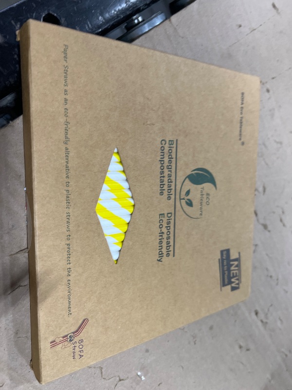 Photo 1 of 100 Pack Disposable Lemonade Paper Straws, Biodegradable Yellow Striped Drinking Straws for Cocktail Birthday DIY Arts Crafts