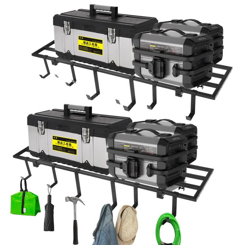 Photo 1 of Colinktool Garage Wall Shelving, 1X4 ft Garage Storage Rack,Heavy Duty Wall Mounted Storage Shelf With 12 Hooks-Each Loads 200lbs Metal Wall Shelf,Black,2Pack