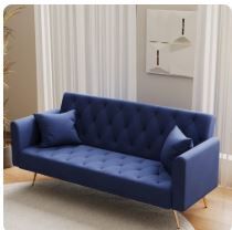 Photo 1 of Tcbosik 71" Convertible Velvet Sofa Bed, Couch with Adjustable Backrest, Modern Loveseat Sleeper for Home Office, Living Room, Blue
