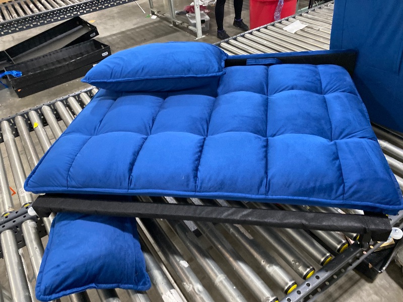 Photo 1 of Tcbosik 71" Convertible Velvet Sofa Bed, Couch with Adjustable Backrest, Modern Loveseat Sleeper for Home Office, Living Room, Blue
