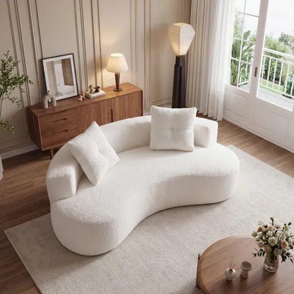 Photo 1 of 79.5" Modern Cloud Curved Sofa Boneless Couch mall Curved Compression Sofa Boucle Cloud Couch with 2 Pillows Modern Loveseat for Living Room Apartment & Reading Nook